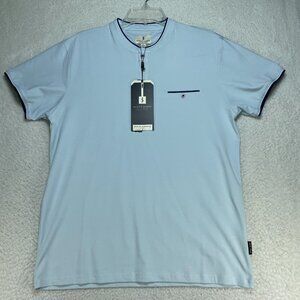 Scott James Shirt Men's Large Blue Short Sleeve Band Collar Buttons
